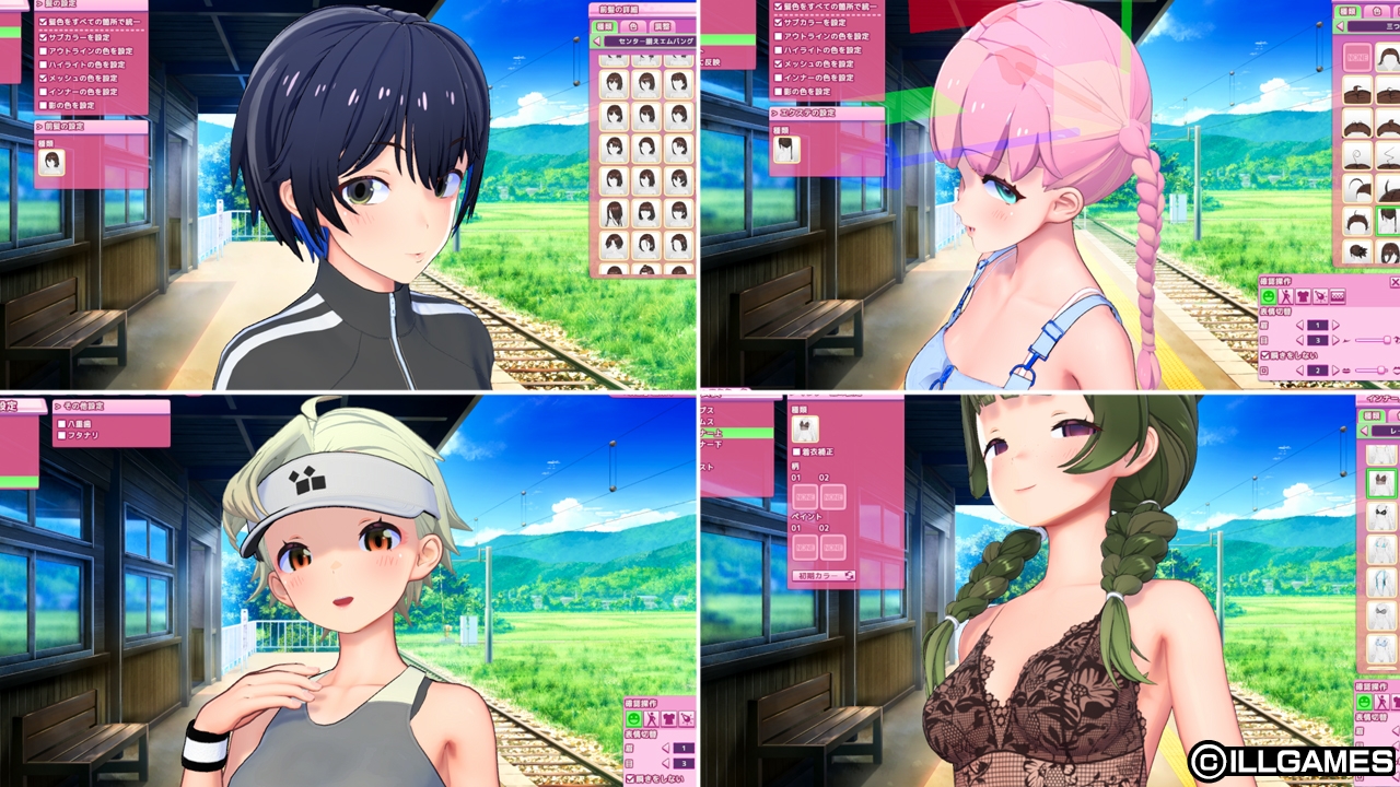 駅のホームで顔と髪を作る