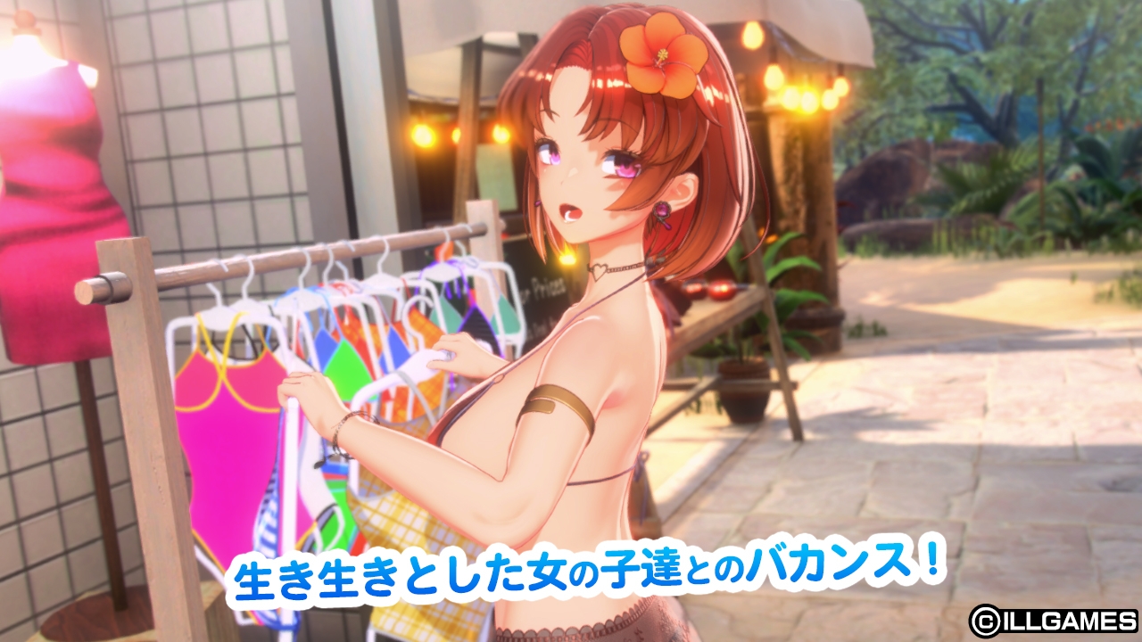店先で水着を選ぶ女の子